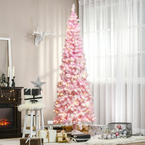 7.5ft Pre-Lit Pink and White Pencil Shape Artificial Christmas Tree
