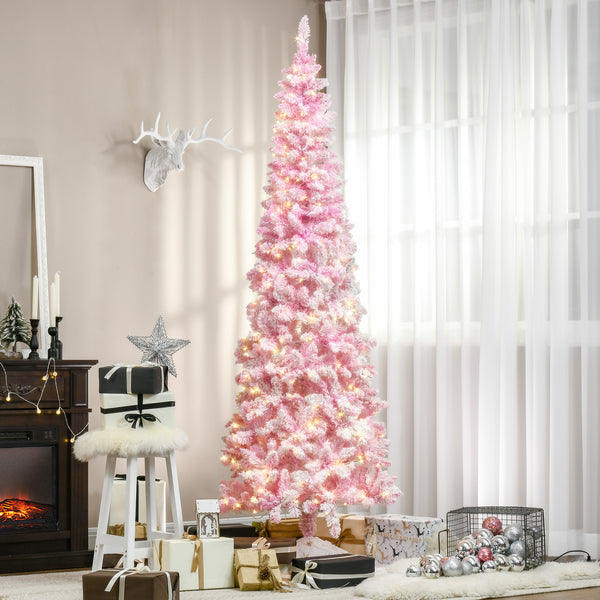 7.5ft Pre-Lit Pink and White Pencil Shape Artificial Christmas Tree