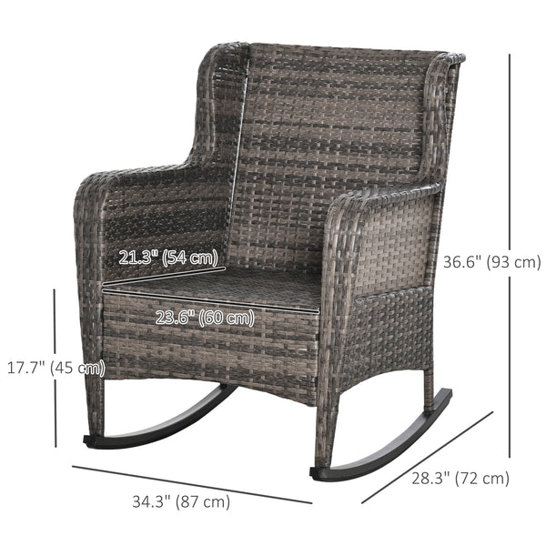 Outdoor rocking chair in woven resin with cushions, grey