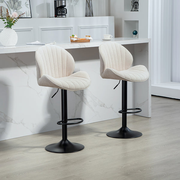 Set of 2 swivel bar stools with backrest, adjustable height and footrest, beige