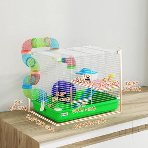 2-tier cage with tunnel for small rodents, green