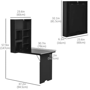 Multifunctional and space-saving folding and convertible wall-mounted desk, black