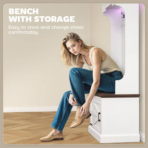 3-in-1 Hallway Unit with LED Lighting and Bench, White