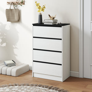 High chest of drawers with 4 drawers - white wood effect.