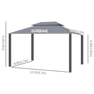 10 x 13 gazebo with two-tier polyester roof, breathable mesh side panels and sturdy aluminum frame, grey
