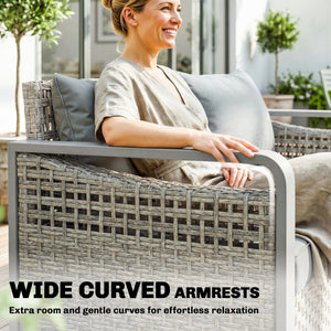 3-seater outdoor braided rattan sofa with cushions, grey
