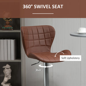 Set of 2 Adjustable Height Swivel Bar Stools with Footrest, Brown