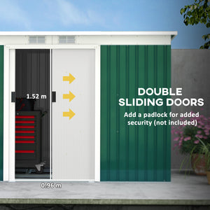 Metal garden shed with foundation kit, ventilation and doors, dark green