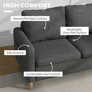 Modern upholstered two seater sofa with side pockets, grey