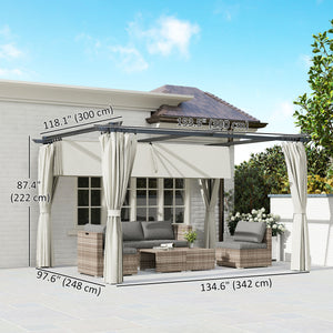 10 x 13 pergola with retractable awning and curtains