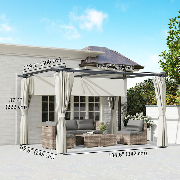 10 x 13 pergola with retractable awning and curtains