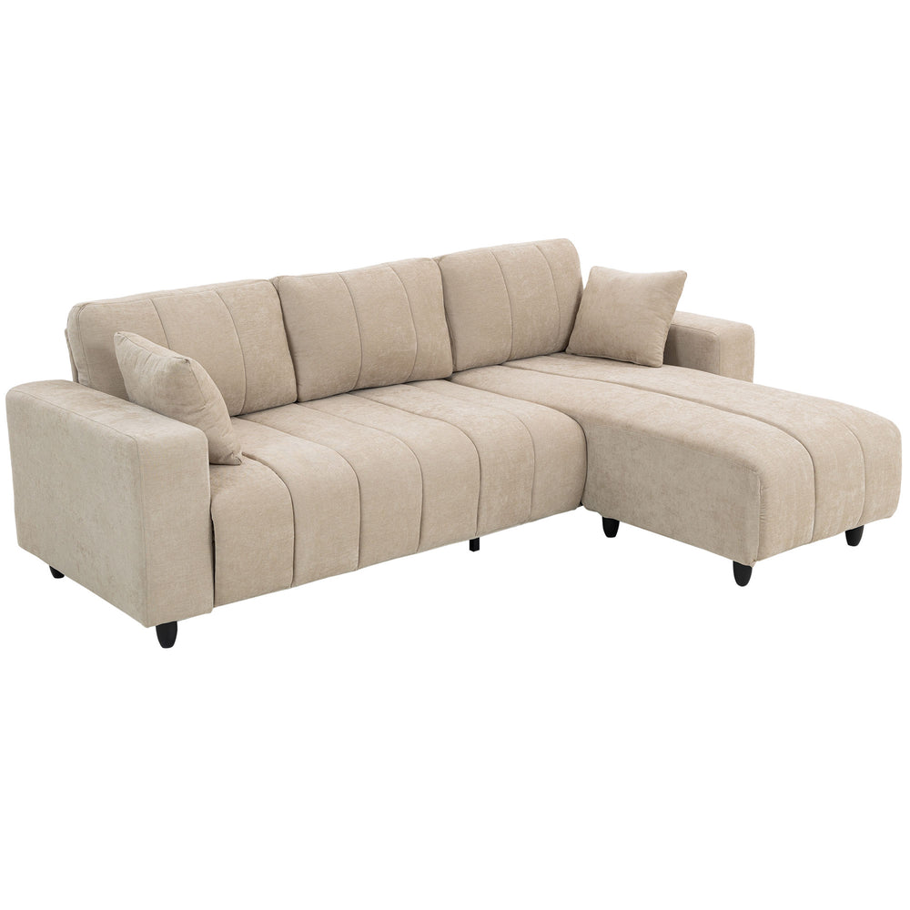 Sectional sofa with integrated seat, removable chaise longue, 2 cushions, beige
