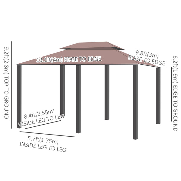 10' x 13' Patio Gazebo, Outdoor 2-Tiers Garden Canopy Yard Sunshade Shelter with Curtains, Khaki