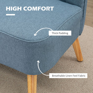 Upholstered two-seater sofa with rubberwood legs, blue