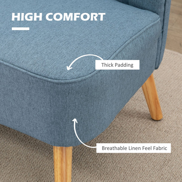 Upholstered two-seater sofa with rubberwood legs, blue