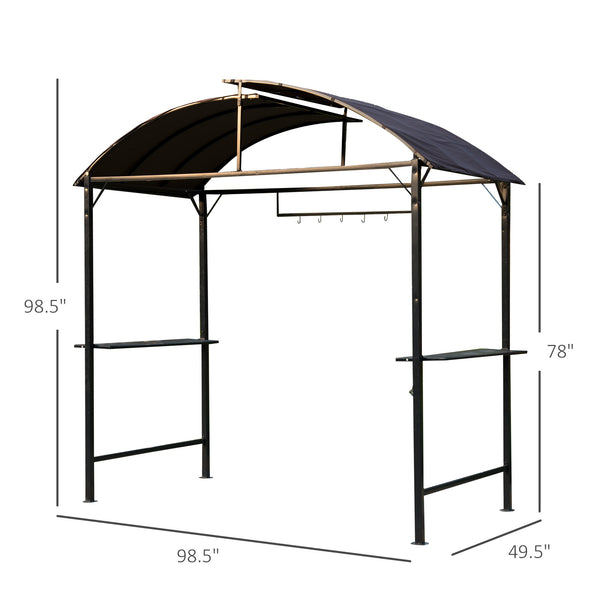 Barbecue gazebo with metal frame, arch and sunshade