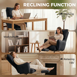 155° Reclining Office Chair with Footrest, Black