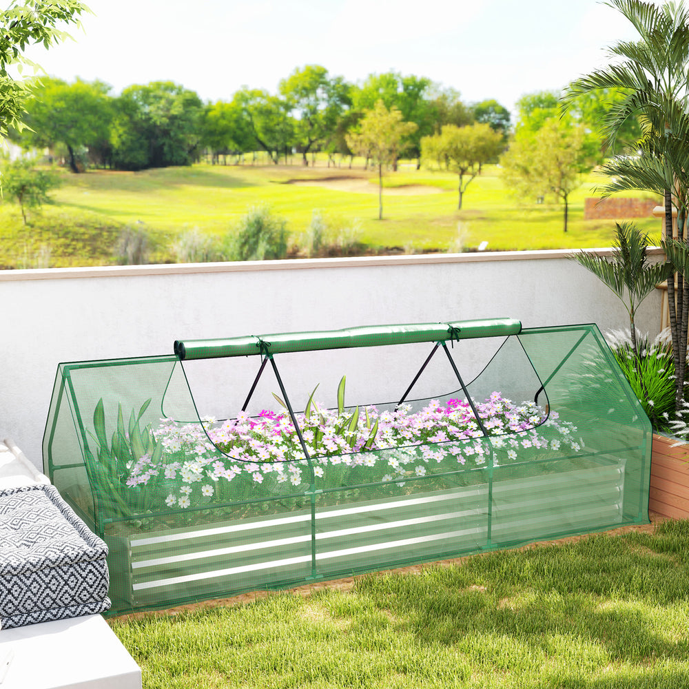 Raised vegetable garden with mini-greenhouse, green 