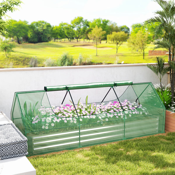 Raised vegetable garden with mini-greenhouse, green 