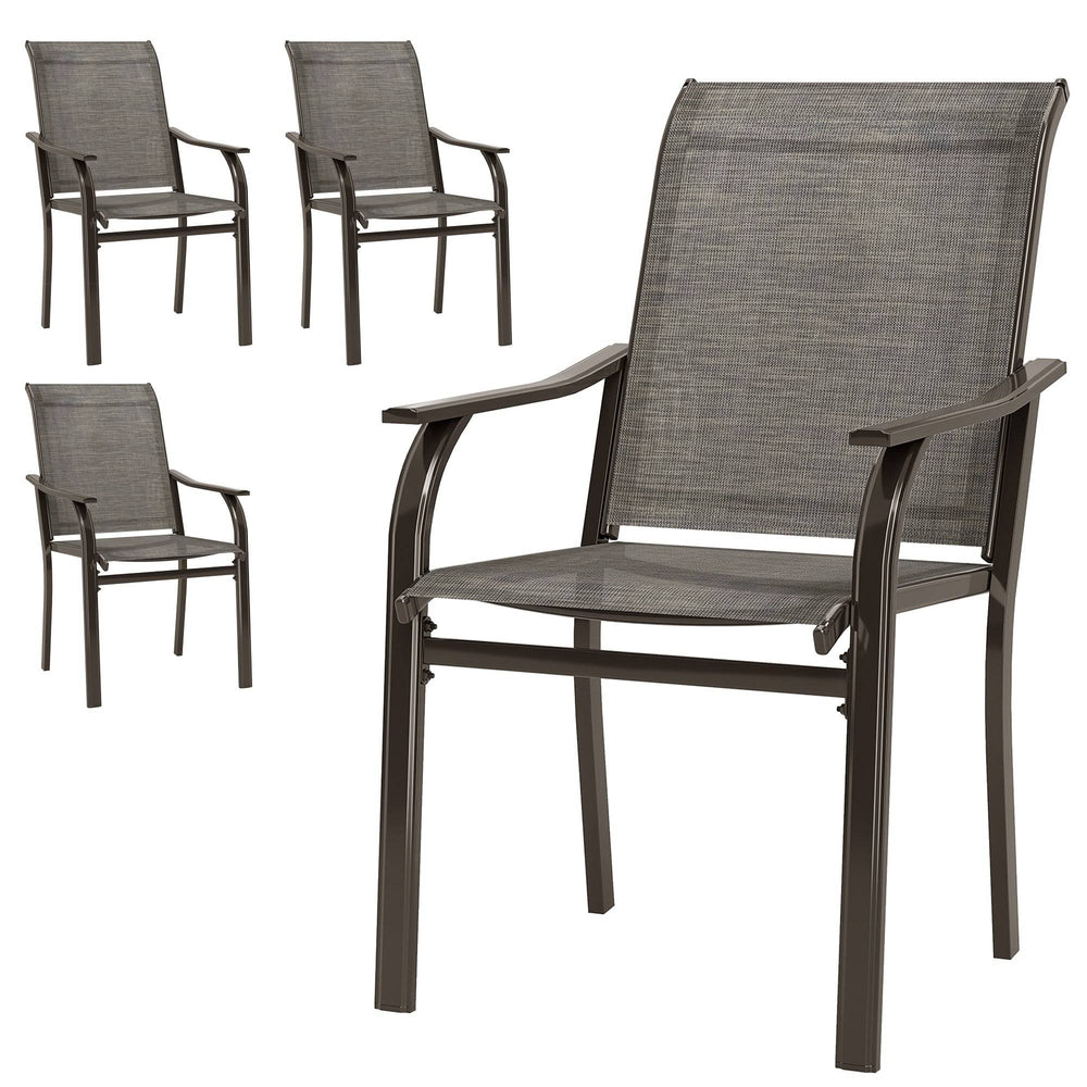Set of 4 Patio Chairs with Armrests and High Back, Brown