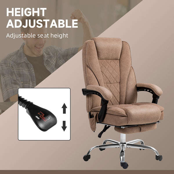 Massage office chair with adjustable height and footrest, brown