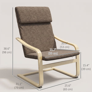 Upholstered accent chair with armrests and wooden frame – Dark brown