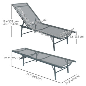 Set of 2 reclining lounge chairs with adjustable backrest, mesh seat, light gray