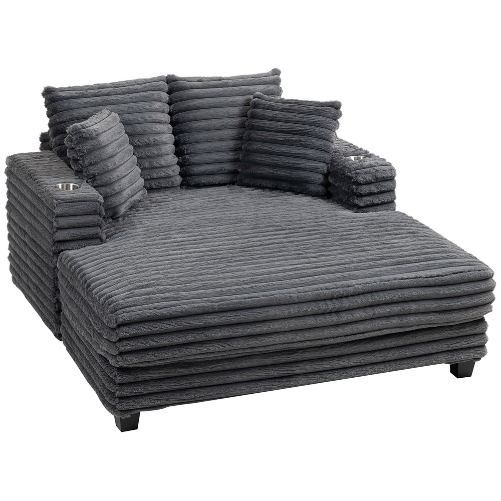 Oversized Upholstered Reading Chair with Cup Holders and Pillows, Gray