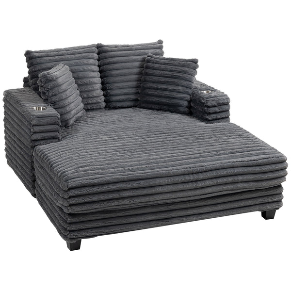 Oversized Upholstered Reading Chair with Cup Holders and Pillows, Gray