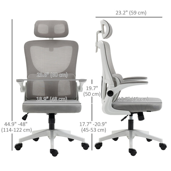 Ergonomic Office Chair with Auto-Adaptive Lumbar Support, High Back Desk Chair with Adjustable Headrest &amp; Height, Rotatable Arm, Rocking Function for Office, Gray