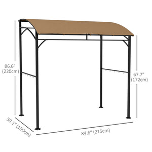 7' x 5' Garden Grill Canopy, BBQ Grill Gazebo Tent with Steel Frame and Hooks, Outdoor Sun Shade, Dark Brown