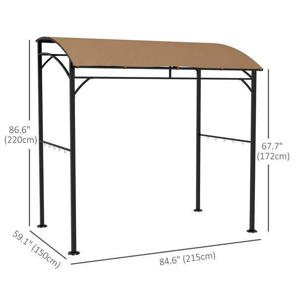 7' x 5' Garden Grill Canopy, BBQ Grill Gazebo Tent with Steel Frame and Hooks, Outdoor Sun Shade, Dark Brown