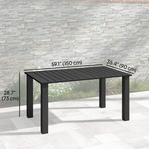 59" Outdoor Patio Table with Umbrella Hole, Outdoor Dining Table with Slatted Tabletop for Backyard Garden, Black