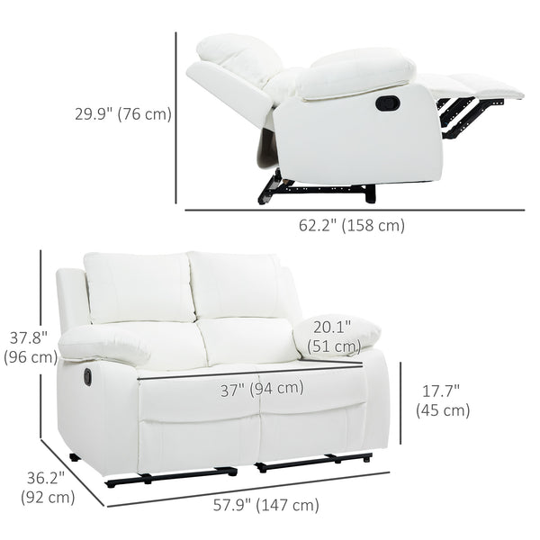 Manual Reclining Faux Leather Sofa with Footrest, White