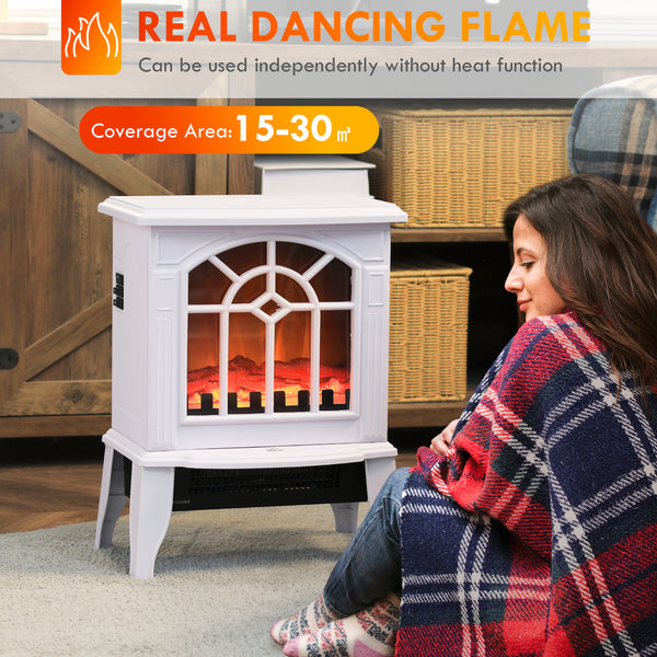 White freestanding fireplace stove with realistic flame 750W/1500W