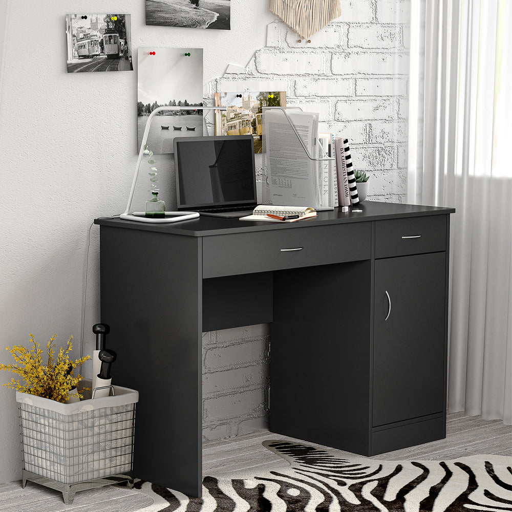 Computer Desk with Storage Drawers, Cabinet and Adjustable Shelf, Black