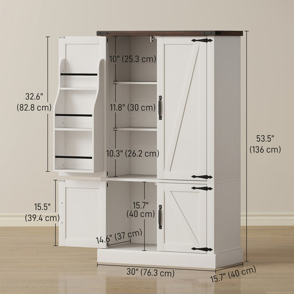 53.5-inch storage cabinet with adjustable shelves, 6 doors and spice racks for dining room, white