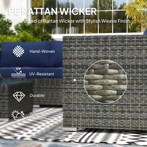 4 Piece Wicker Rattan Living Room Set with Corner Sofa, Loveseats and Coffee Table Cushions, Navy Blue