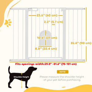Extra Wide Pet Gate 30-52" with Small Door, Pressure Mount for Stairs, White